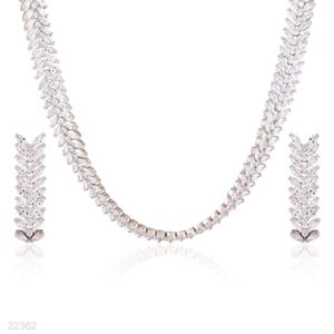 Clear Zircon Wreath Necklace & Earring Set – Rhodium Plated Silver Jewelry for Women