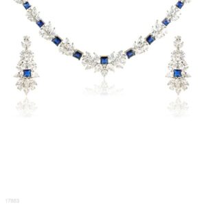 Charming Wreath Blue & Clear Zircon Necklace Set – Rhodium Plated Silver Jewelry for Women