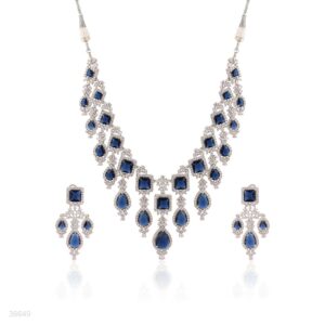 Silver Blue Choker Necklace & Earrings Set – Rhodium Plated | Formal Jewelry for Women