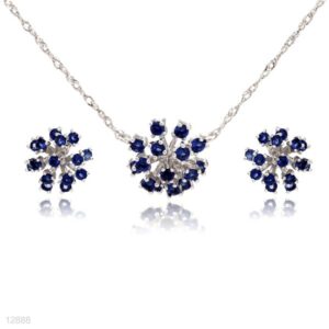 Trendy Blue Hedgehog Sphere Pendant & Stud Set – Rhodium Plated Silver Jewelry